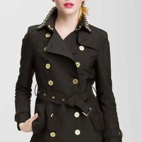Black Sam Edelman Trench Coat with studded collar - XS - Picture 4 of 5